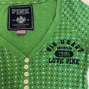 Victoria’s Secret Love PINK thermal 1986 Green Navy White Big Heart Small Stars
